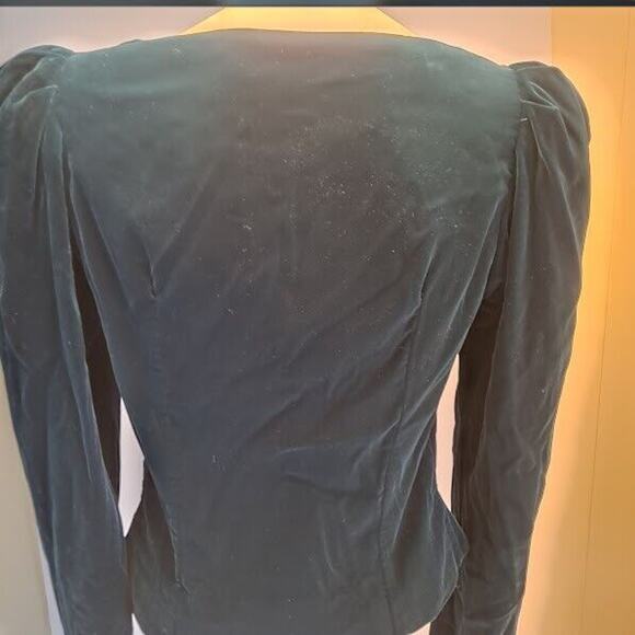 Vintage Velvet Jacket Teal Crystal Buttons Scalloped VNeck Edge Size 11/12 Y2K - Picture 3 of 10